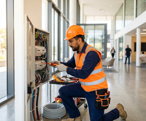 Técnico de Mantenimiento RD instalando sistema eléctrico en República Dominicana